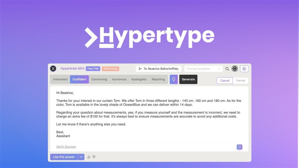 You are currently viewing Hypertype Lifetime Deal $49 – Respond to Your Business Emails Faster Than AI Assistant